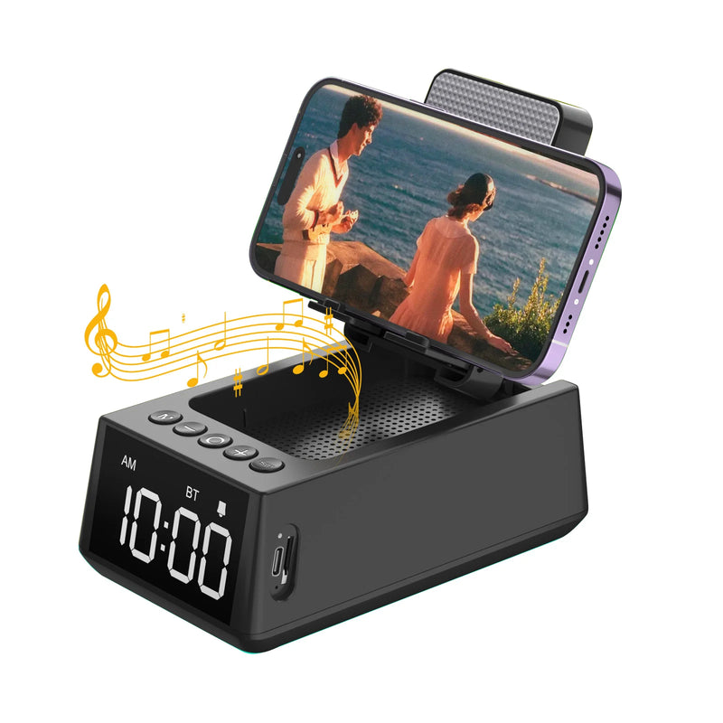 foldable bluetooth speaker stand with alarm clock, view 5 - MRSLM