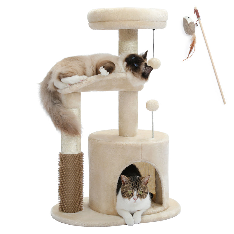 cat tree condo with self-grooming brush, view 9 - MRSLM