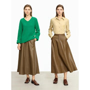 PU leather A-line midi skirt, view 6 - MRSLM