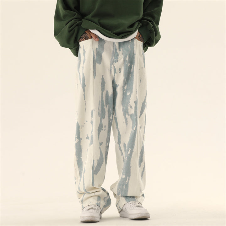 Autumn Draping Effect Tie-dyed Design Jeans For Men