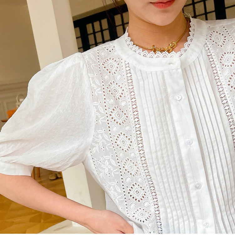 women's french white cotton shirt, view 7 - MRSLM