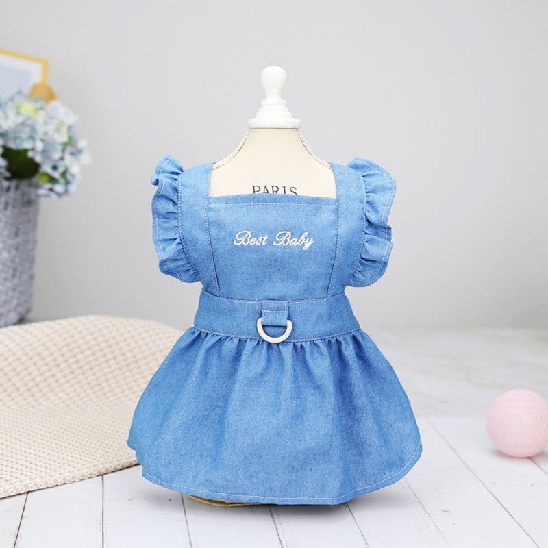 denim dog dress with tutu skirt, view 3 - MRSLM