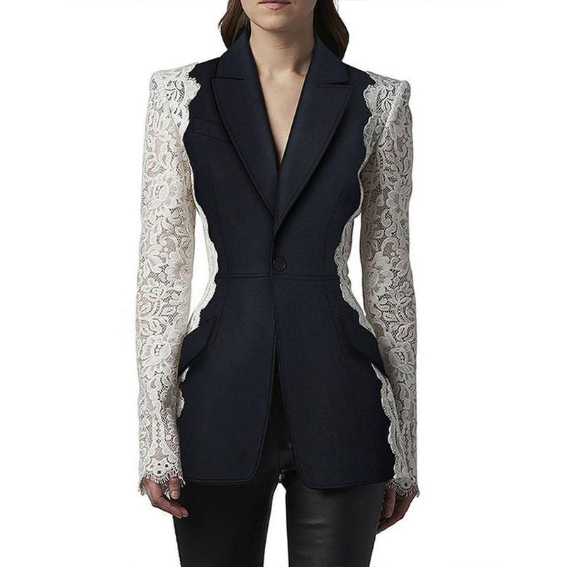 women's lace patchwork blazer - MRSLM