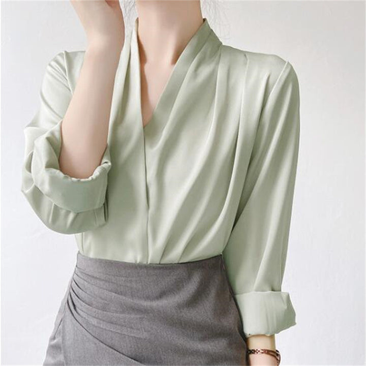 Women's Summer V-neck Niche Satin Shirt Top