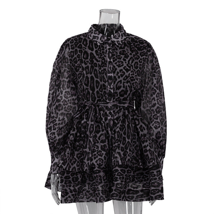 chiffon leopard print dress, view 5 - MRSLM