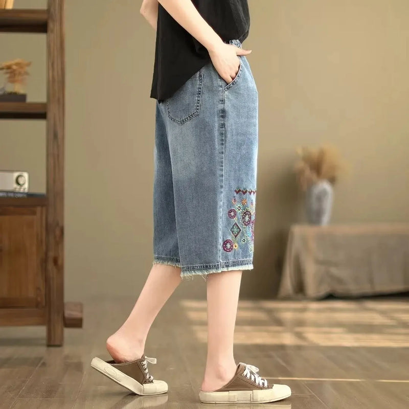 floral denim capris, view 4 - MRSLM