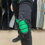 Black ripped jeans green patchwork, view 2 - MRSLM