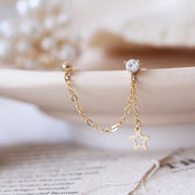 gold-plated silver star pearl chain stud earring, view 2 - MRSLM
