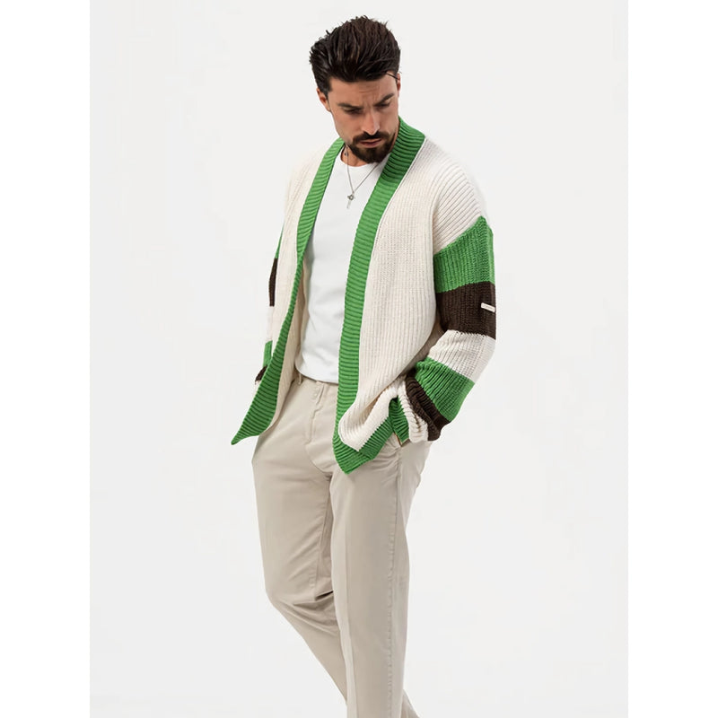 patchwork knit v neck cardigan sweater, view 6 - MRSLM