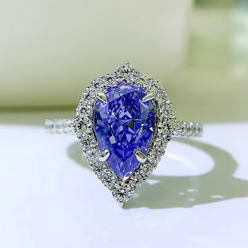 tanzanite blue high carbon diamond silver ring, view 2 - MRSLM