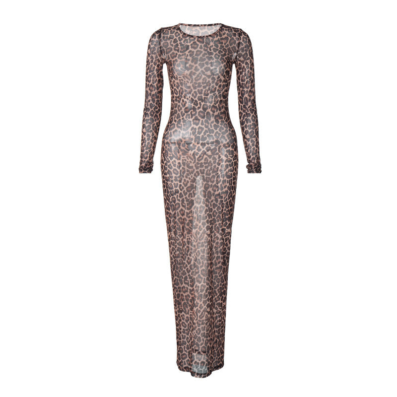 leopard print long dress, view 5 - MRSLM