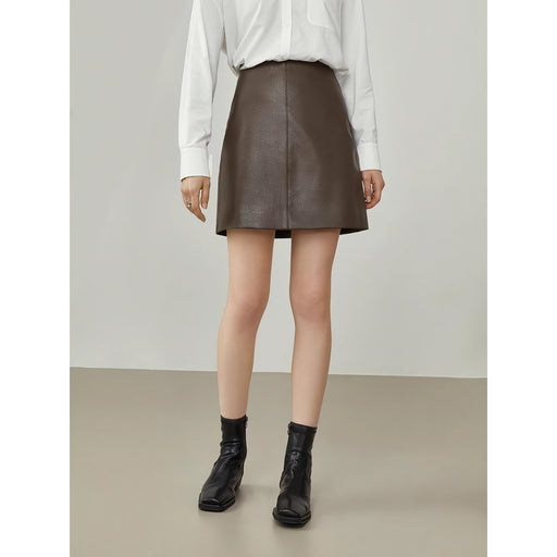 high waist brown mini skirt, view 2 - MRSLM