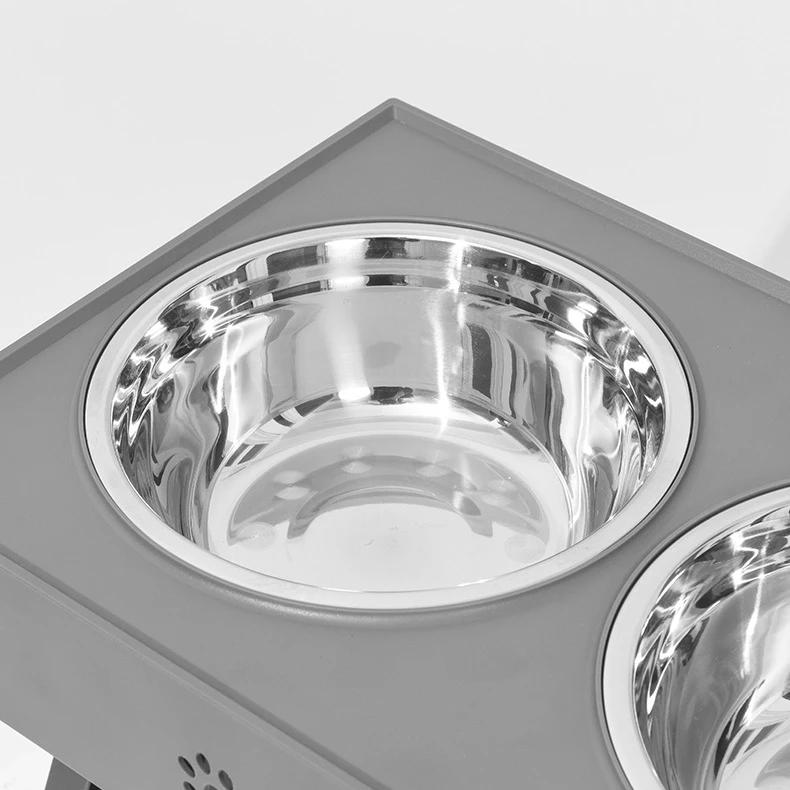 adjustable height double pet bowls with stand, view 2 - MRSLM