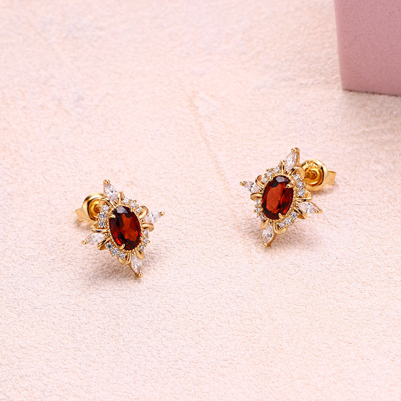 garnet zircon stud earrings, view 3 - MRSLM