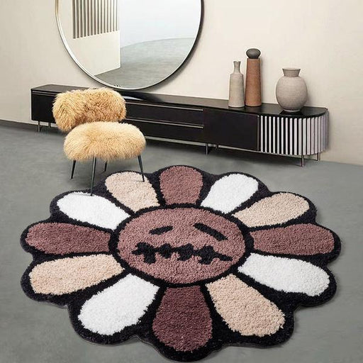 retro rainbow smiling face tufted rug - MRSLM