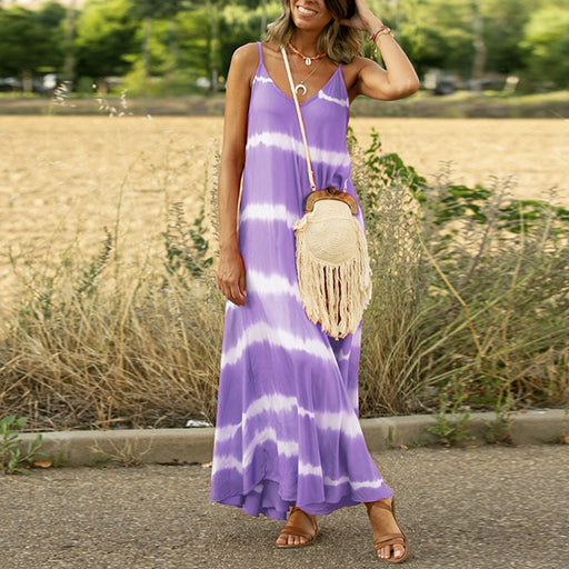 Women's printed striped maxi dress, view 2 - MRSLM