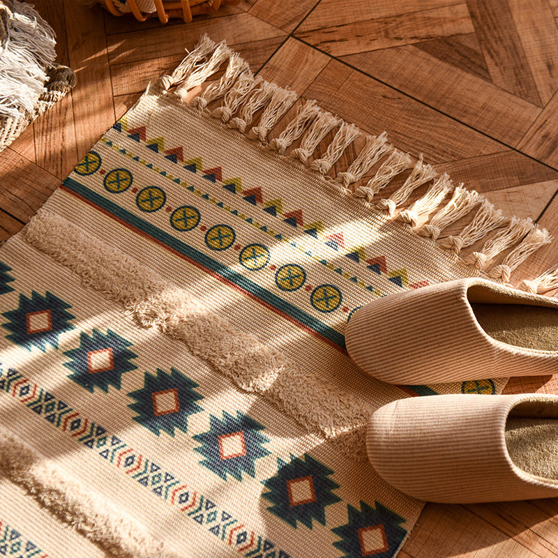 cotton linen tassel woven floor mat, view 11 - MRSLM