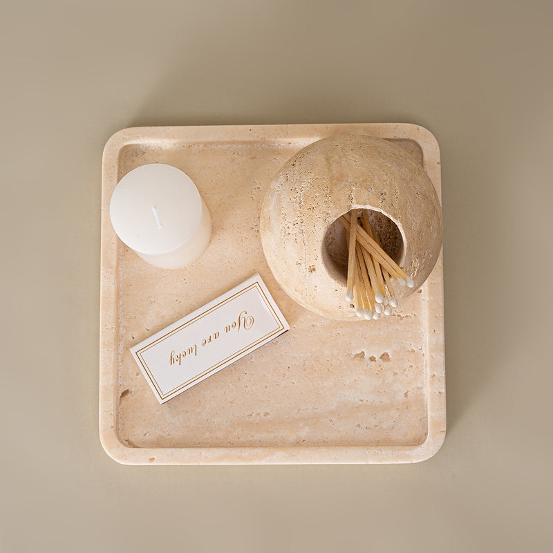beige travertine match holder, view 4 - MRSLM