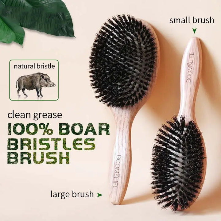 Oak Wood Boar Bristle Hair Brush for Detangling and Scalp Massage