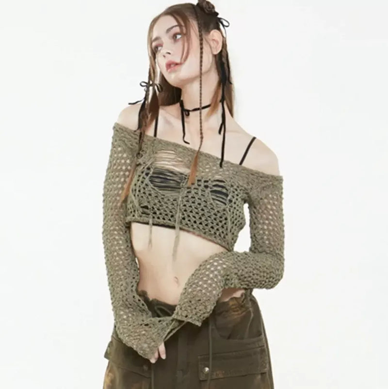 hollow-out tassel sweater, view 7 - MRSLM