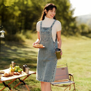 denim suspender skirt, view 4 - MRSLM