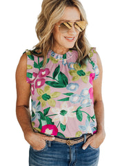 women's ruffle sleeve floral vest top, view 8 - MRSLM