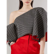 off-shoulder butterfly sleeve printed blouse, view 2 - MRSLM