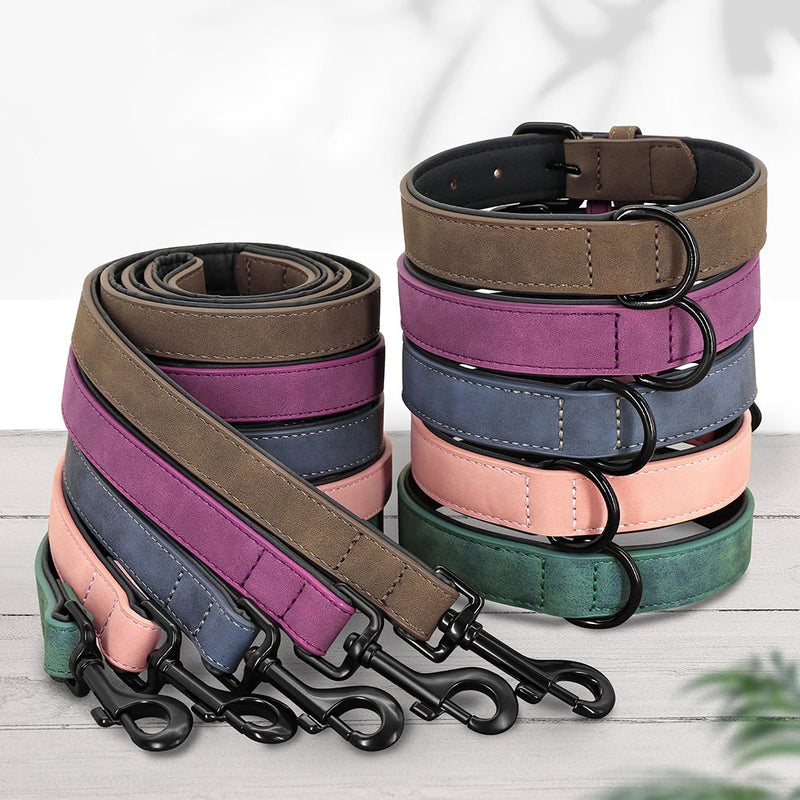 durable padded dog collar and leash set - MRSLM