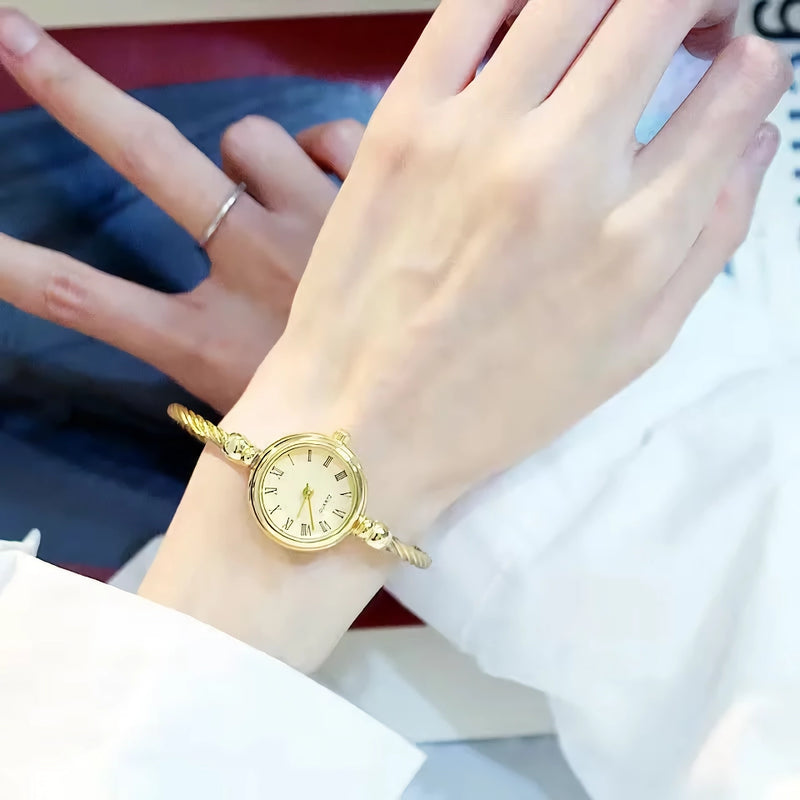 retro small gold bangle bracelet watch, view 6 - MRSLM