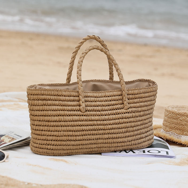 handmade straw woven beach bag, view 6 - MRSLM