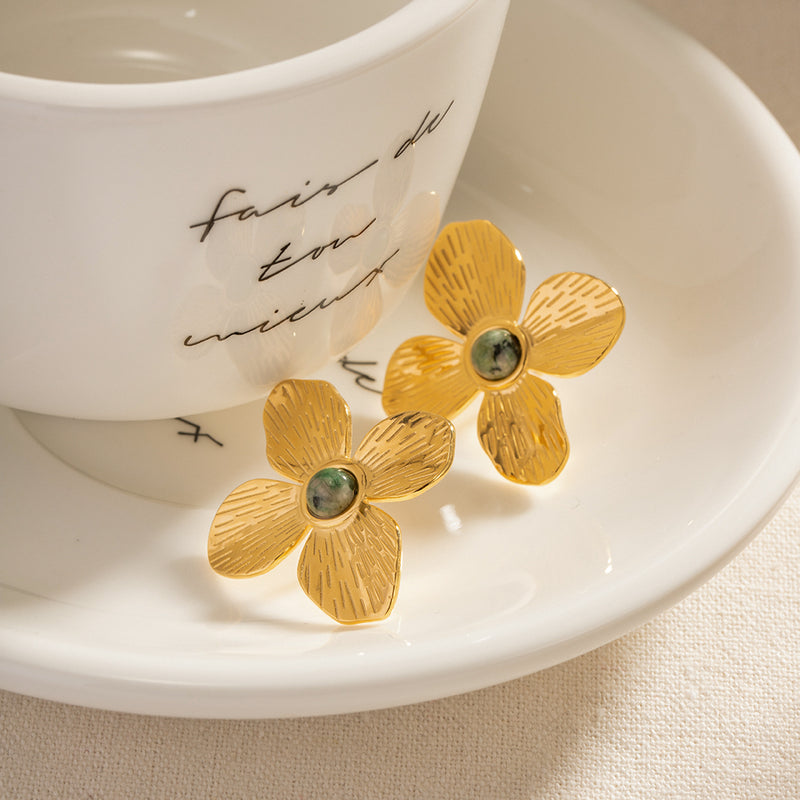 vintage flower stone stud earrings, view 6 - MRSLM