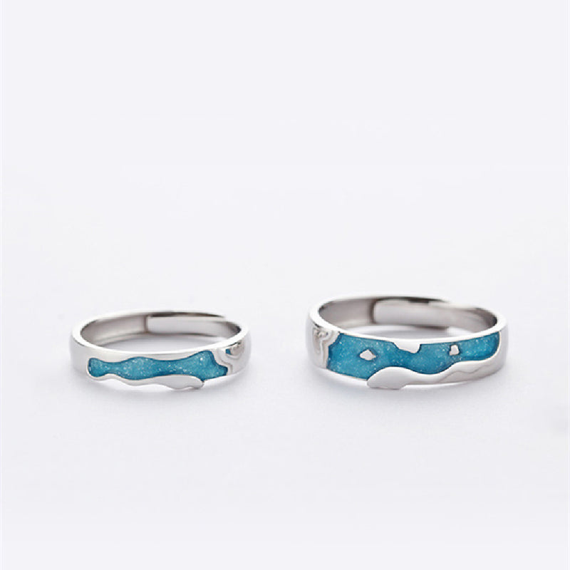 couple sterling silver ring flowing water band, view 3 - MRSLM