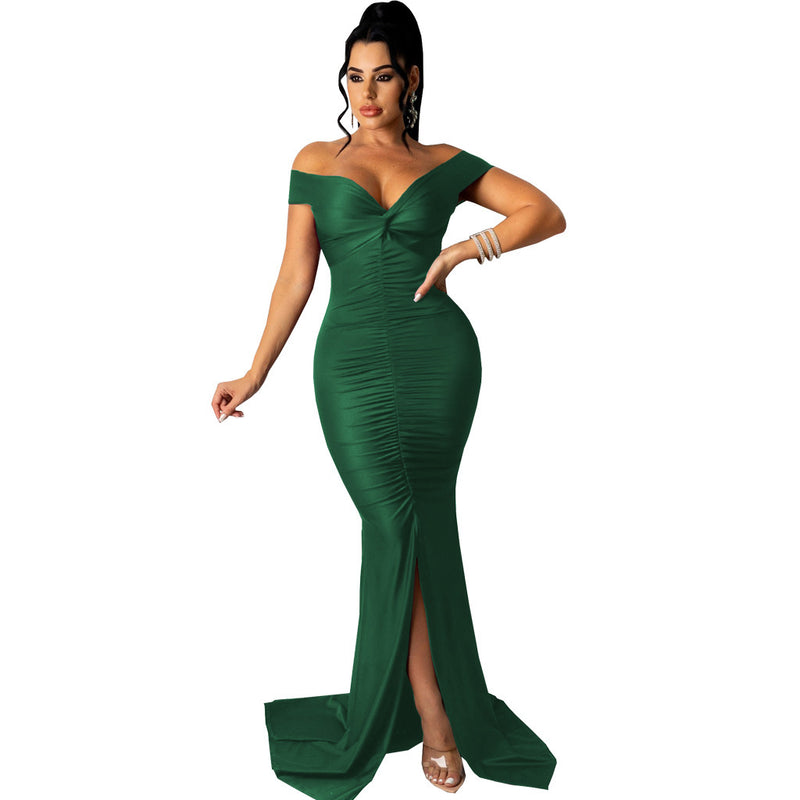 v-neck micro-wrinkle long dress, view 13 - MRSLM