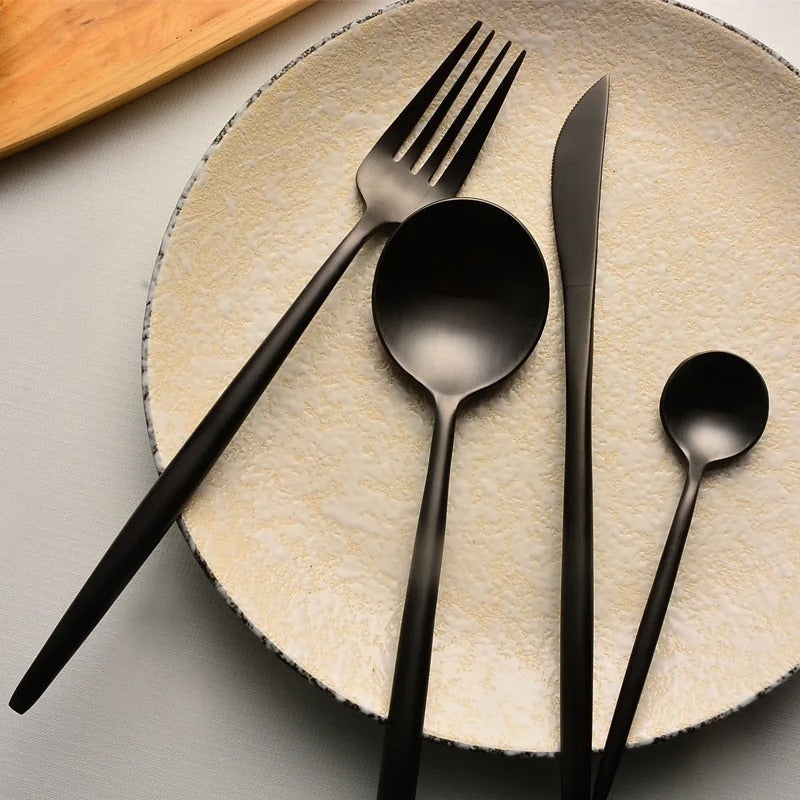japanese retro black cutlery set, view 4 - MRSLM