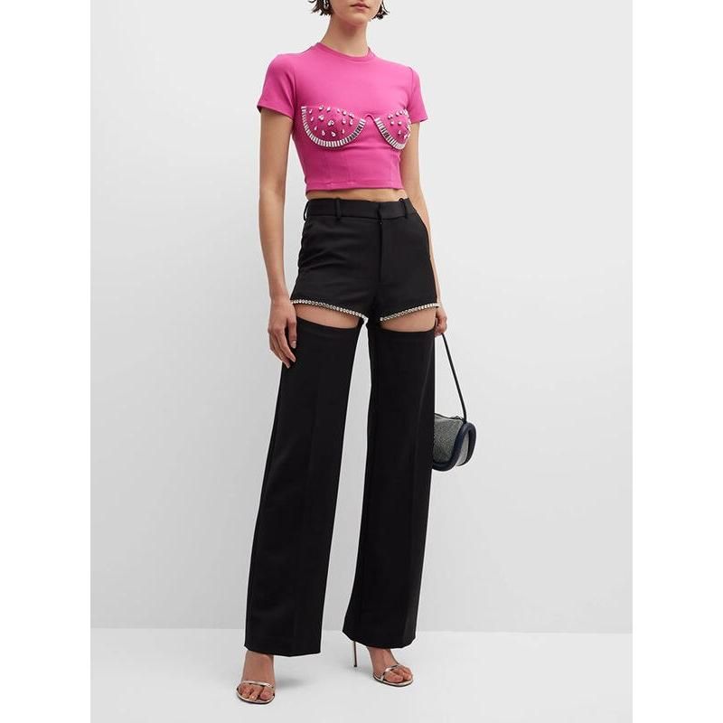 spliced diamond wide leg pants, view 5 - MRSLM