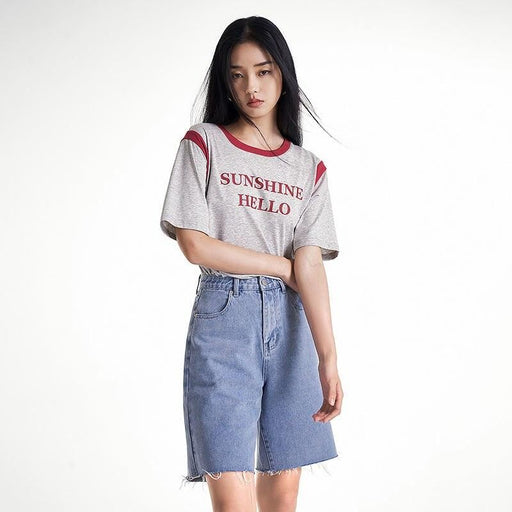 short sleeve O-neck letter print tee, view 3 - MRSLM