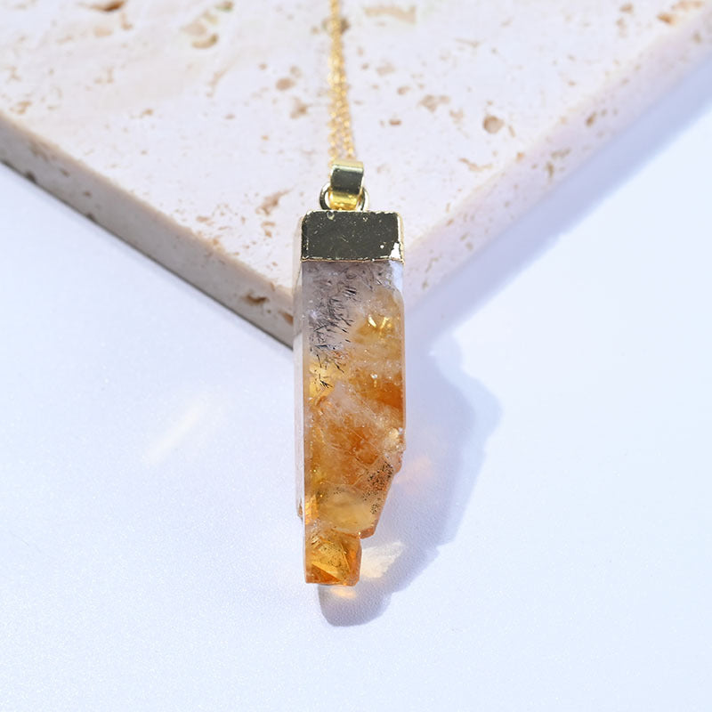 Yellow crystal rectangle pendant necklace, view 2 - MRSLM