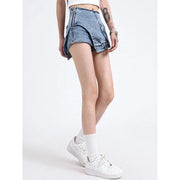 High-waist patchwork denim shorts, view 5 - MRSLM