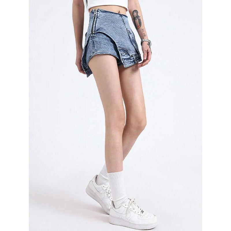 High-waist patchwork denim shorts, view 5 - MRSLM