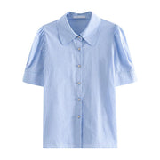 stripe puff sleeve blouse, view 2 - MRSLM
