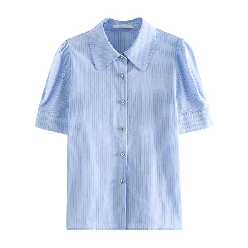 stripe puff sleeve blouse, view 2 - MRSLM