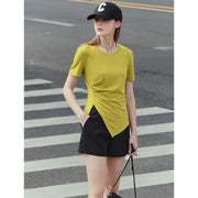 minimalist asymmetric o-neck short sleeve tee, view 4 - MRSLM