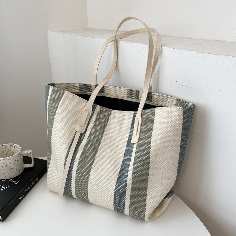 Striped canvas tote bag, view 2 - MRSLM