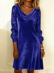 women's velvet sequin patchwork dress, view 9 - MRSLM
