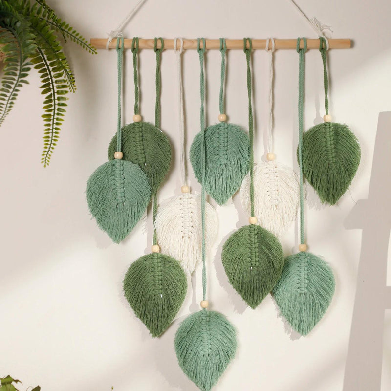 Boho macrame leaf tapestry, view 5 - MRSLM