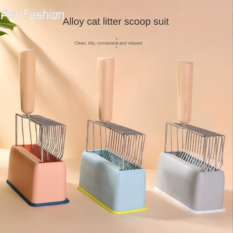 cat litter scoop with wooden handle, view 6 - MRSLM