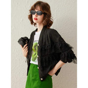 women's mesh lace beaded v-neck coat, view 4 - MRSLM