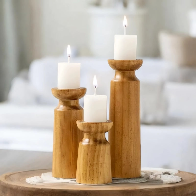 rustic wooden candlestick holders, view 7 - MRSLM