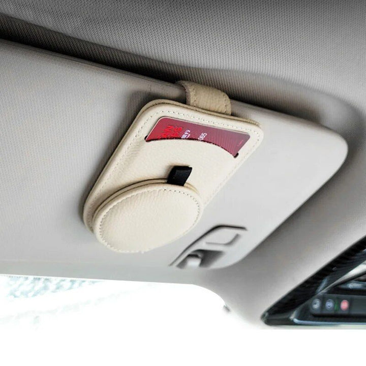 Luxury Leather Car Visor Sunglass and Card Holder with Diamond Crown