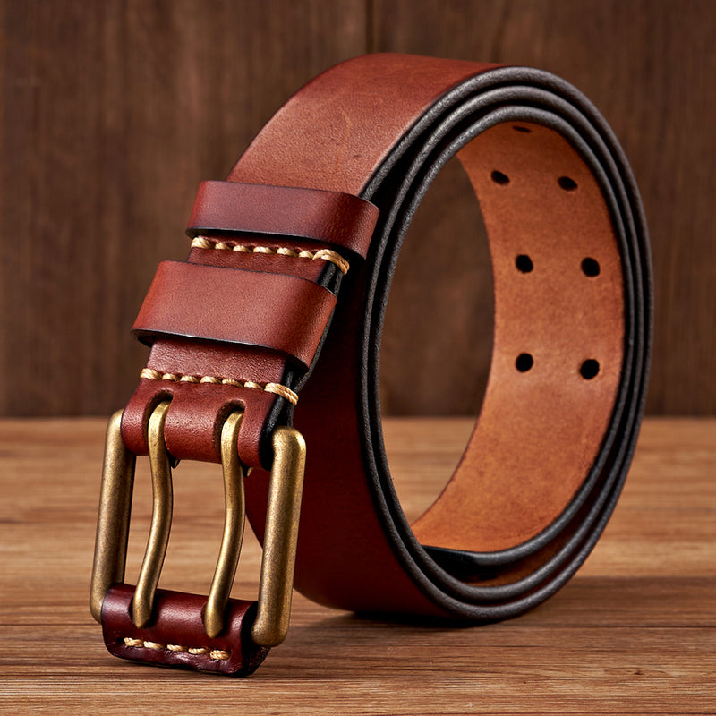 men's 3.8CM wide vintage leather belt, view 2 - MRSLM